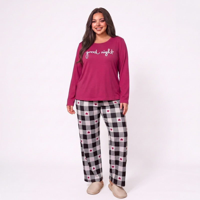Good Night Plaid Pajama Set - Rose - 5XL - image 1