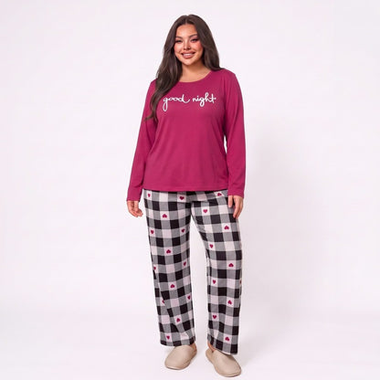 Good Night Plaid Pajama Set - Rose - 5XL - image 1