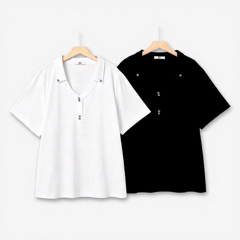 Snap Collar V Neck Casual Top - image 0
