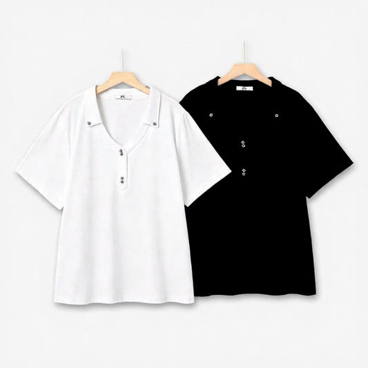 Snap Collar V Neck Casual Top - image 0