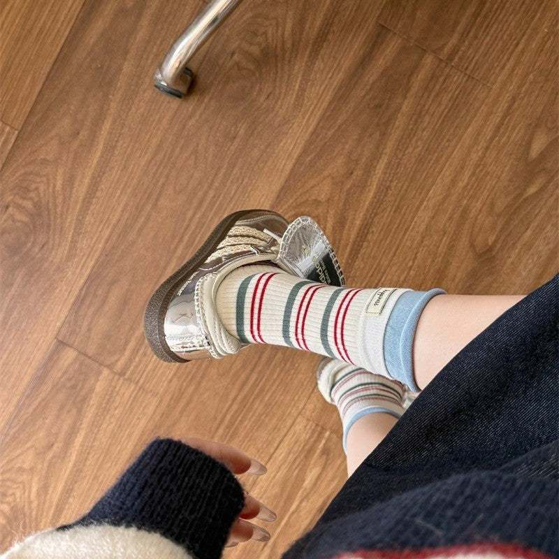 Retro Striped Knit Quarter Socks (5 Pairs) - image 8