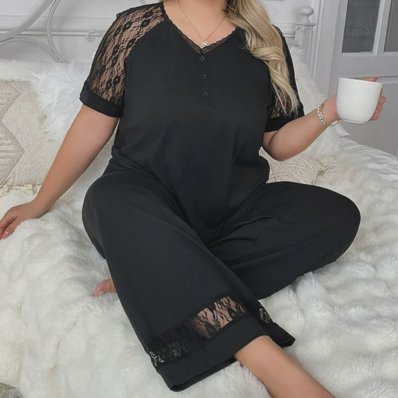 V Neck Lace Trim Pajama Set - image 1