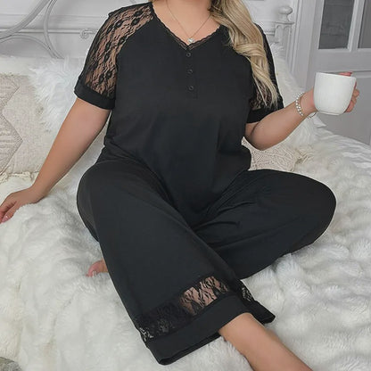 V Neck Lace Trim Pajama Set - image 1