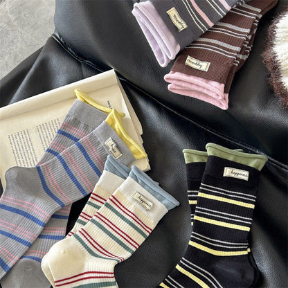 Retro Striped Knit Quarter Socks (5 Pairs) - image 14