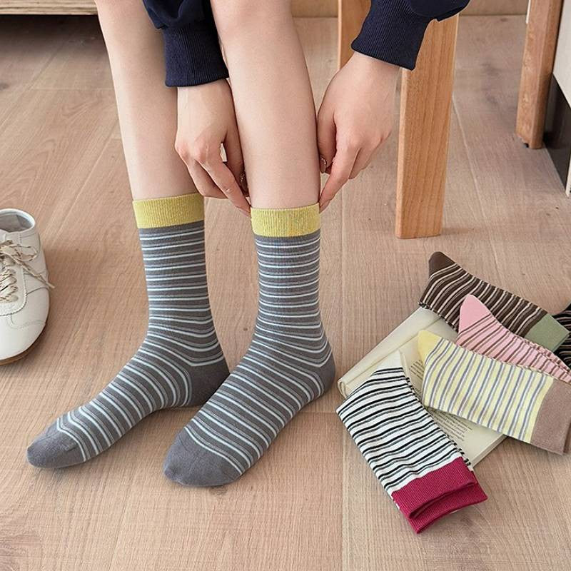 Retro Striped Knit Quarter Socks (6 Pairs) - image 0