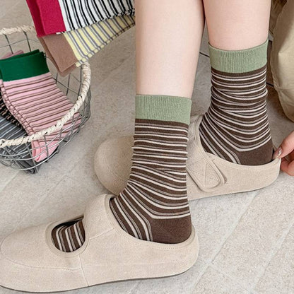 Retro Striped Knit Quarter Socks (6 Pairs) - image 2