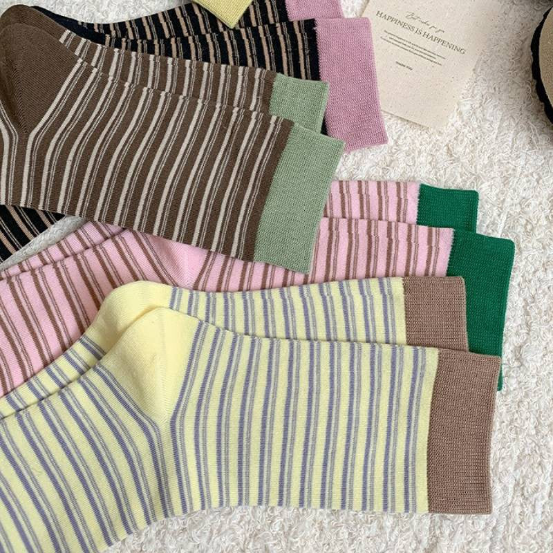 Retro Striped Knit Quarter Socks (6 Pairs) - image 13