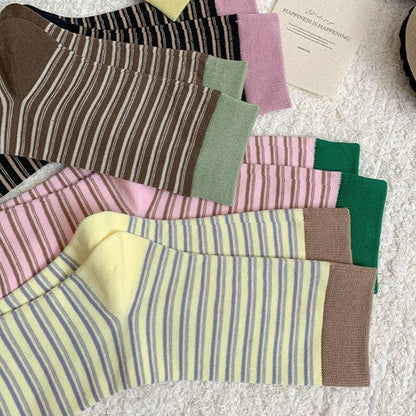 Retro Striped Knit Quarter Socks (6 Pairs) - image 13