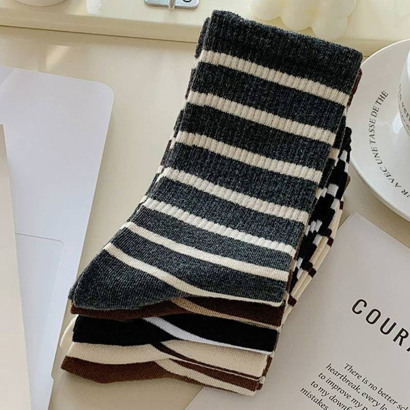 Retro Striped Cotton Quarter Socks (5 Pairs) - image 3