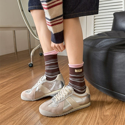 Retro Striped Knit Quarter Socks (5 Pairs) - image 10