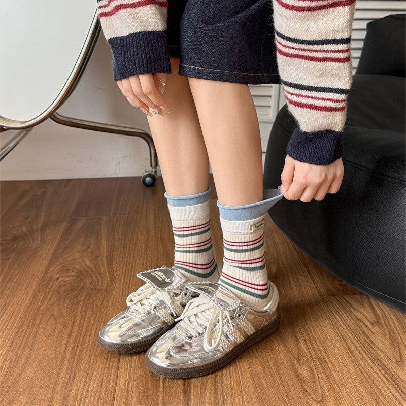 Retro Striped Knit Quarter Socks (5 Pairs) - image 7