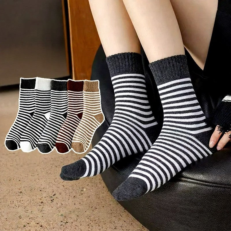 Cozy Striped Terry Quarter Socks (5 Pairs) - Multicolor - EU36-42(US3-8.5) - image 0