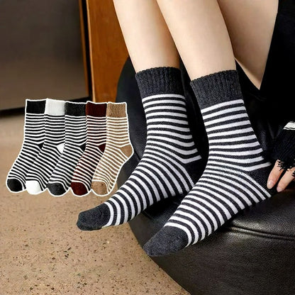 Cozy Striped Terry Quarter Socks (5 Pairs) - Multicolor - EU36-42(US3-8.5) - image 0
