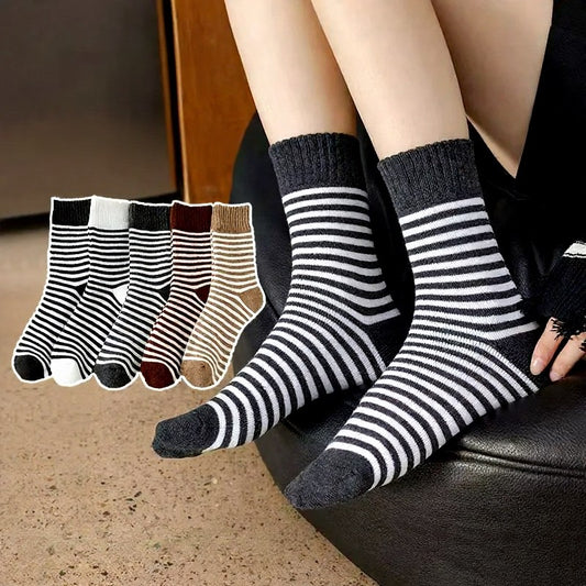 Cozy Striped Terry Quarter Socks (5 Pairs) - Multicolor - EU36-42(US3-8.5) - image 0