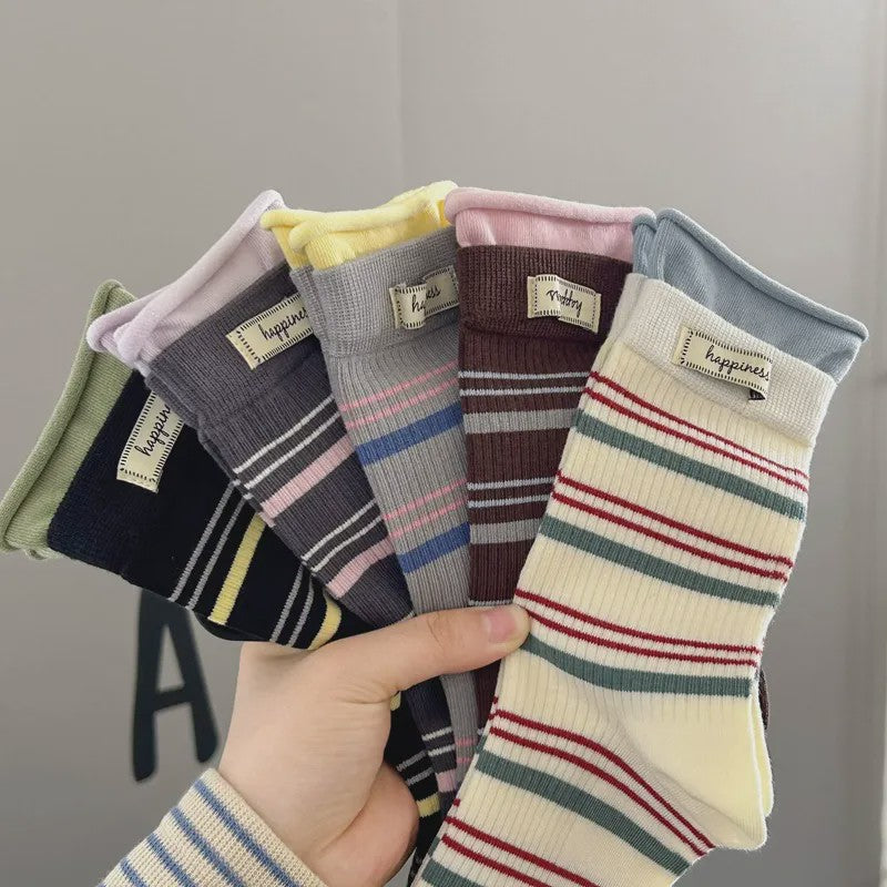 Retro Striped Knit Quarter Socks (5 Pairs) - image 13