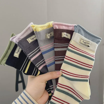 Retro Striped Knit Quarter Socks (5 Pairs) - image 13