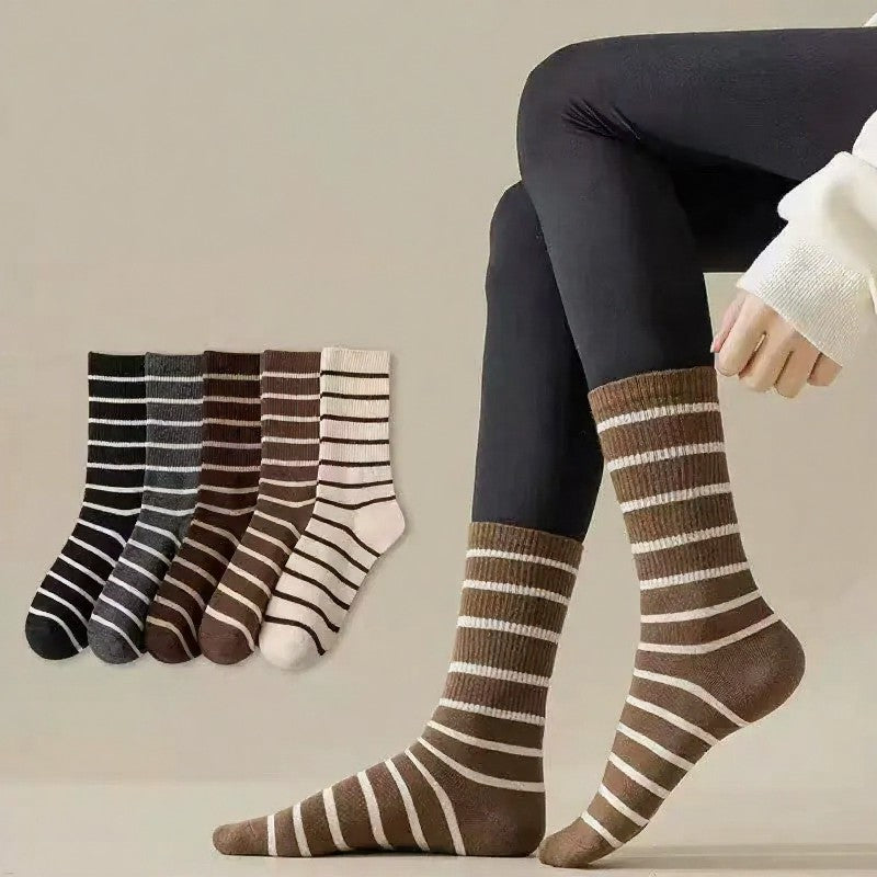 Retro Striped Cotton Quarter Socks (5 Pairs) - Multicolor - EU36-41(US3-7.5) - image 0