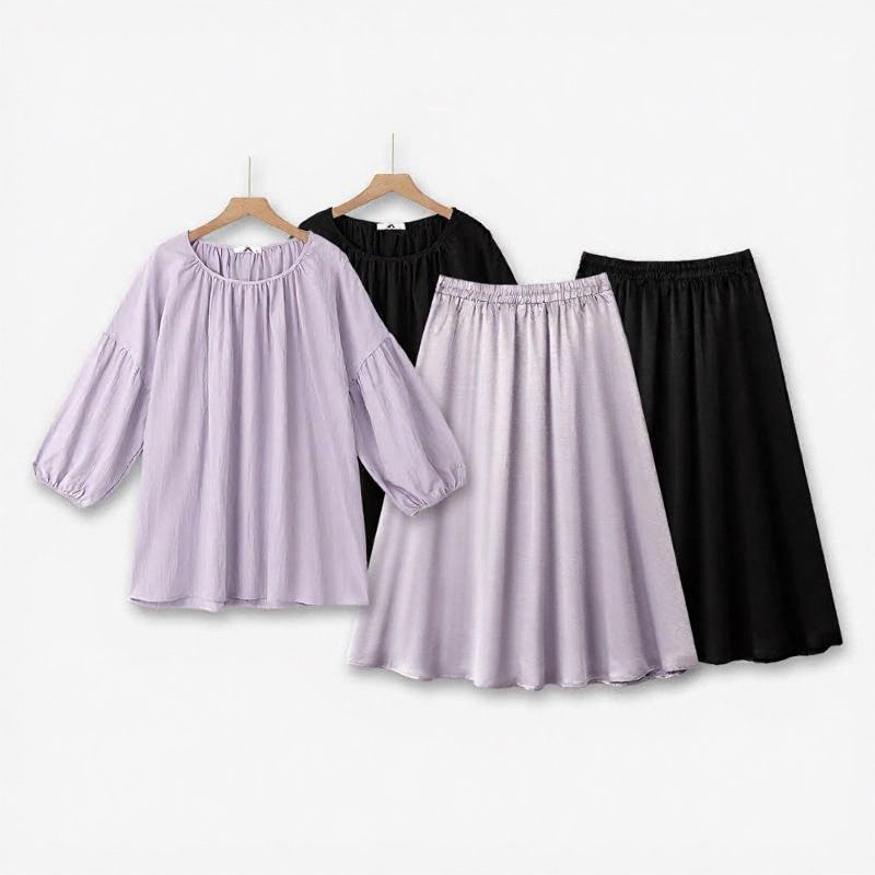 Plus Size Gathered Neck Two-Piece Skirt Set - image 0