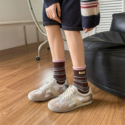 Retro Striped Knit Quarter Socks (5 Pairs) - image 11