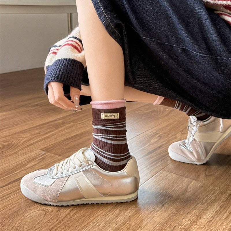 Retro Striped Knit Quarter Socks (5 Pairs) - image 9