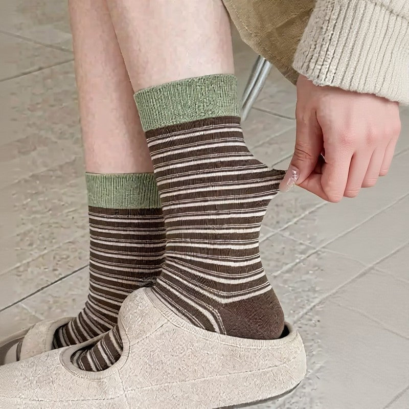 Retro Striped Knit Quarter Socks (6 Pairs) - image 1