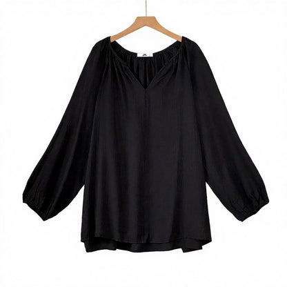 Elegant Ruched V-Neck Lantern Sleeve Blouse - Top + Pants Set - 6XL - image 0
