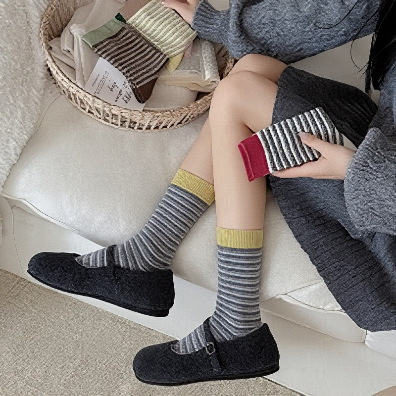 Retro Striped Knit Quarter Socks (6 Pairs) - image 4